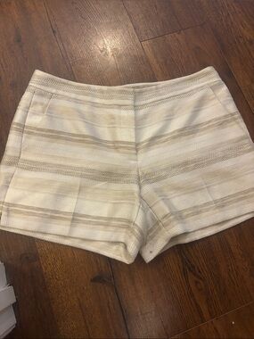White House Black Market Cream and Tan Striped High-Waist Shorts